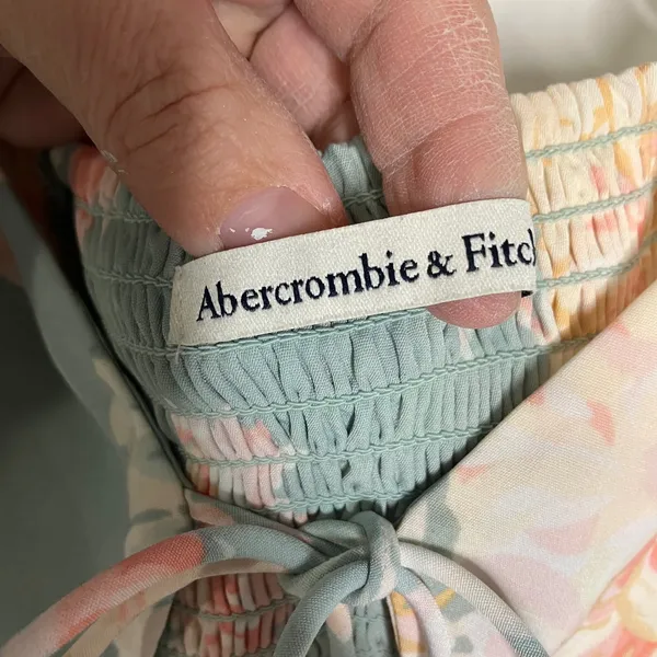 Abercrombie & Fitch floral cropped tank top blue cream peach women's size small‎ - Image 5