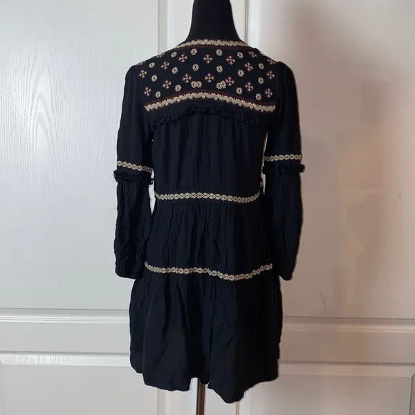American Eagle Black Embroidered Boho Long Sleeve Mini Dress - Image 2