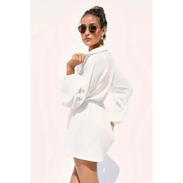 NWT Lulus Oasis Awaits White Ribbed Button-Up Mini Swim Cover-Up Size S **FLAW - Image 3
