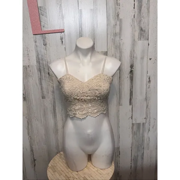 Trac Trac Beige Lace Crop Top Bralette Bustier Size L - Image 5