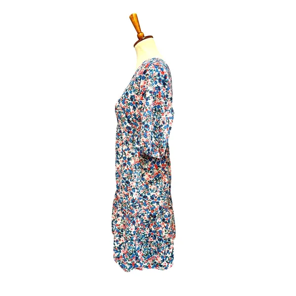 Cottagecore Floral Mini Dress Puff Sleeve Square Neck Babydoll Fall Flowy XL - Image 4