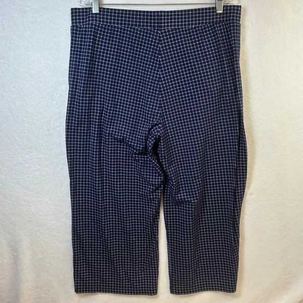 Lands End Womens Navy Blue White‎ Grid Cropped Pajama Pants Large 14-16 Pockets - Image 2
