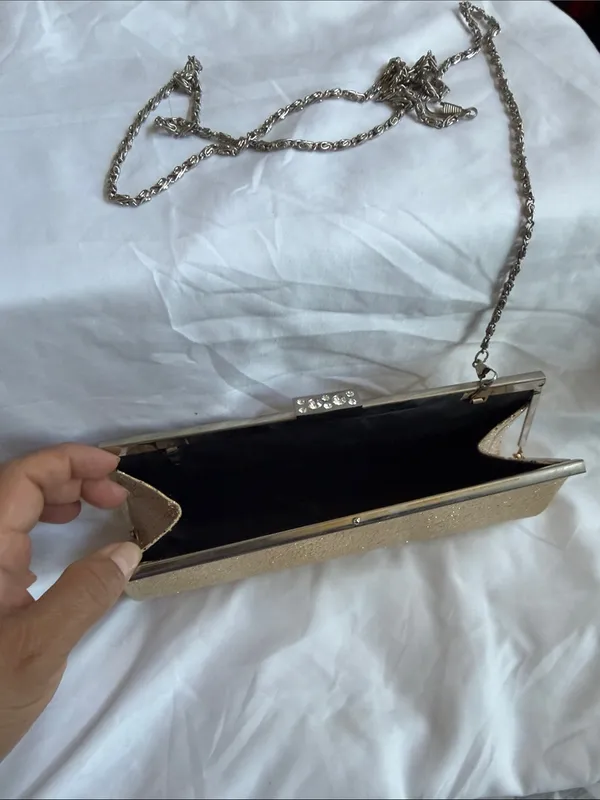 Gold Sparkle Evening Clutch with Chain Strap - Image 3