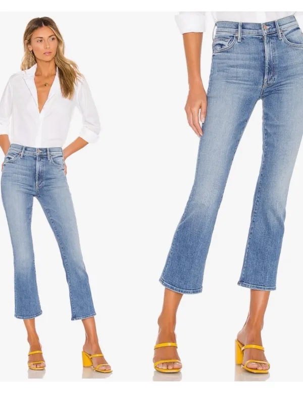 Mother denim the insider cropped a side of beans blue straight leg jeans sz 27 - Image 2