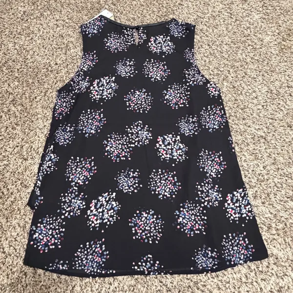 Joan Vass New York Black Confetti Print Sleeveless Blouse Leather Trim M NWT - Image 5