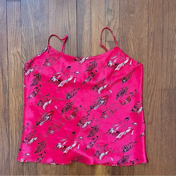 Vintage 90s Natori Private Luxuries Red Silk Cami Art Print Slip Tank XL💛 - Image 7