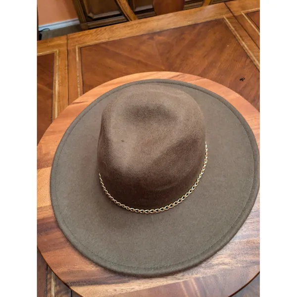 Steve Madden Women's Felted Wool Metal Chain Trimmed Fedora Dark Olive One Size - Image 2
