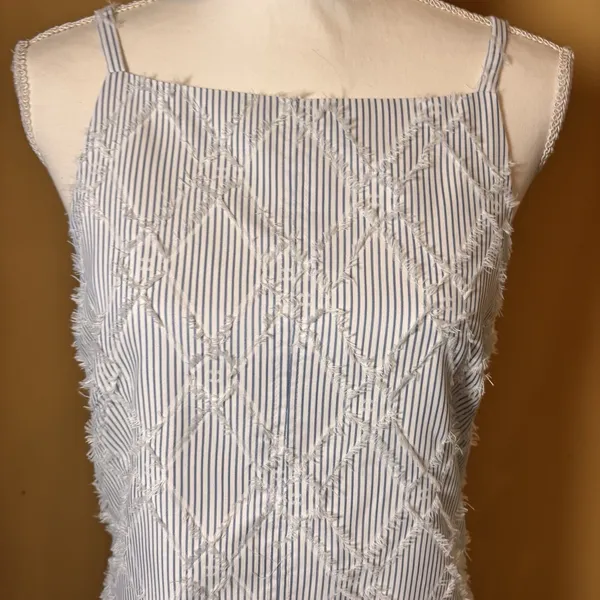 THML Womens Sleeveless Dress Medium Blue White Stripe Textured Shift‎ Midi - Image 3