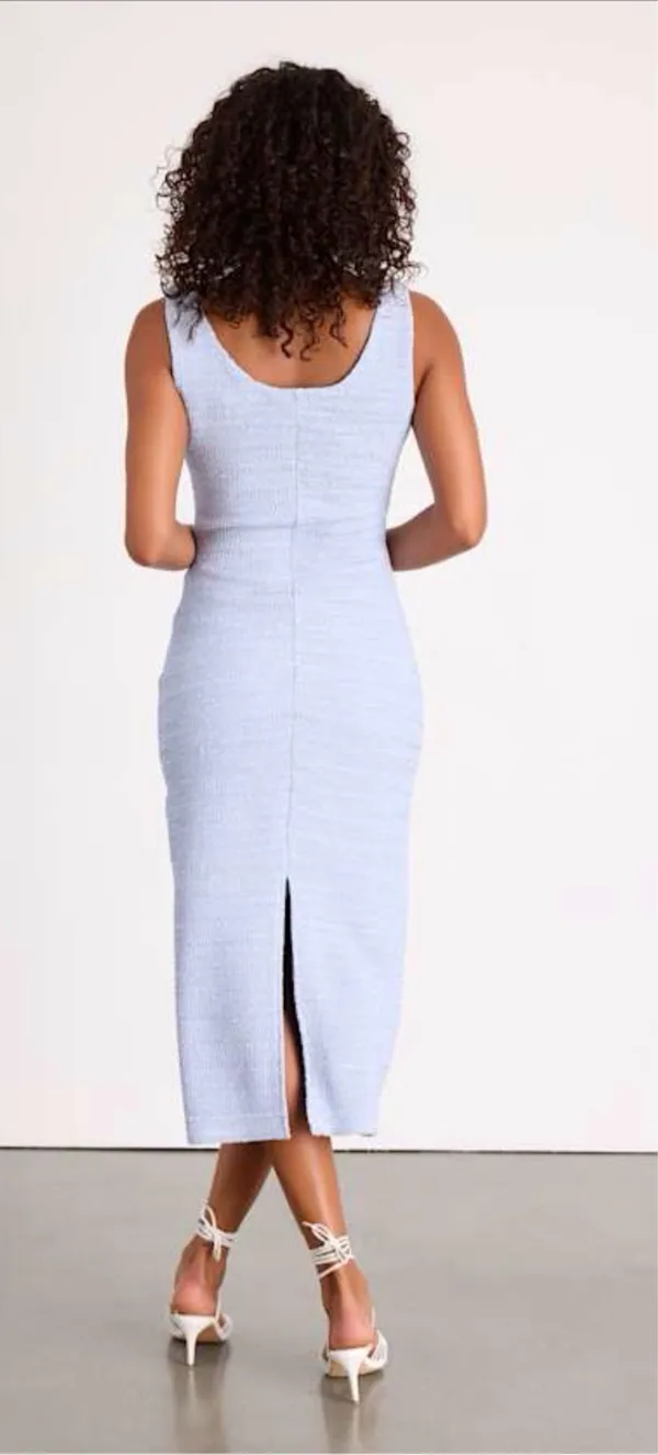 Light Blue Lulus Textured Midi Column Dress - Image 2
