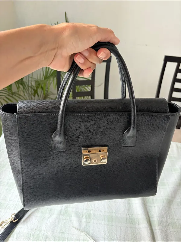 Furla Black Leather Top-Handle Satchel with Gold Hardware - Image 12
