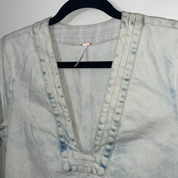 FREE PEOPLE "Dreaming of Denim" Tunic Dress/Top Cloud Wash Small (Oversized) NWT - Image 9