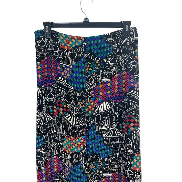 Laura Tanzer 100% Silk Bold Abstract European Cityscape Wide Leg Palazzo Pants L - Image 3
