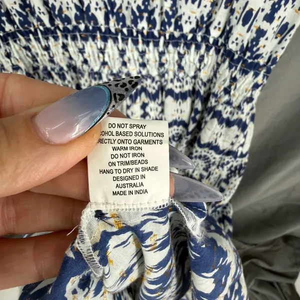 Lola Australia Maxi Dress S Blue White Morocco Ikat Cotton Beach‎ Wedding Guest - Image 10