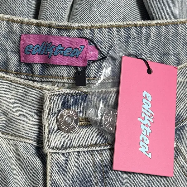 NEW Edikted Side Stripe Low Rise Wide Leg Washed Jeans Capsule Skater Grunge‎ S - Image 8