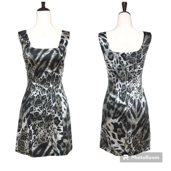 JAY GODFREY Leopard Print Satin Mini Dress‎ Sleeveless Black White Size 0 New - Image 2