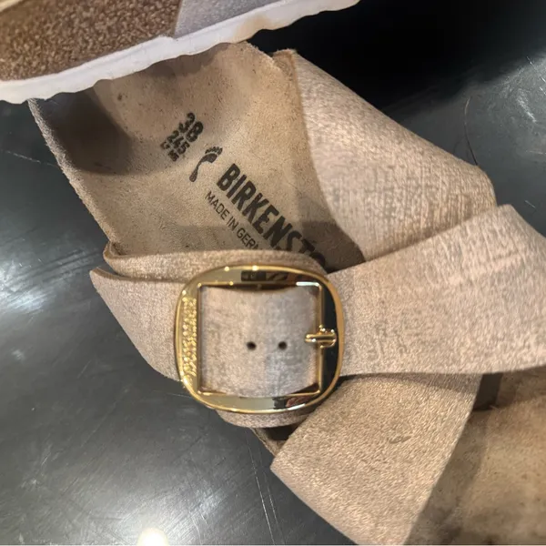 Birkenstock Tan Sandals with Gold Buckle - Image 3