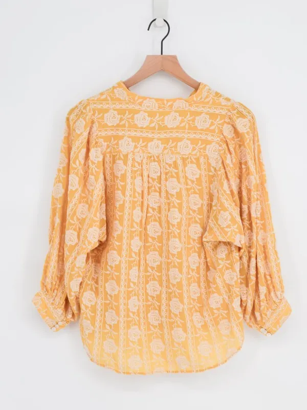 Pilcro by Anthropologie Embroidered Floral Top Buttondown Yellow Small - Image 3