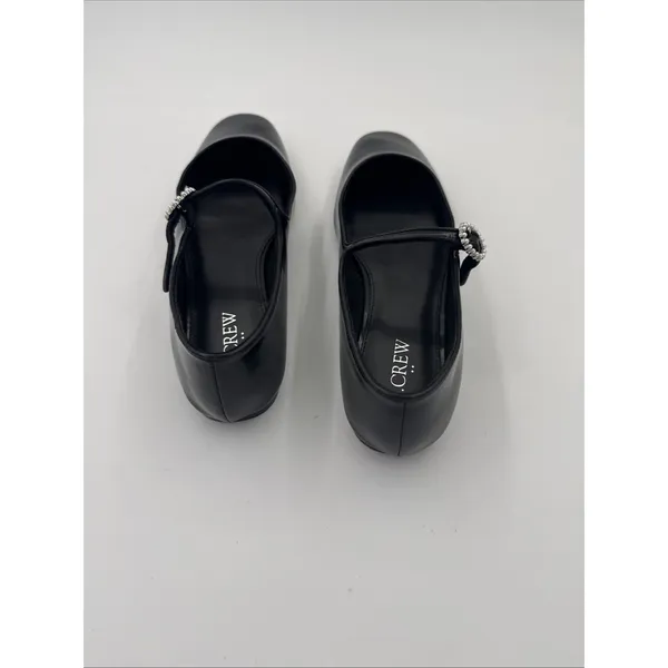 J. Crew Mary Jane Ballet Flats Sz 8 Black Patent Leather Academia Pearl Buckle - Image 3