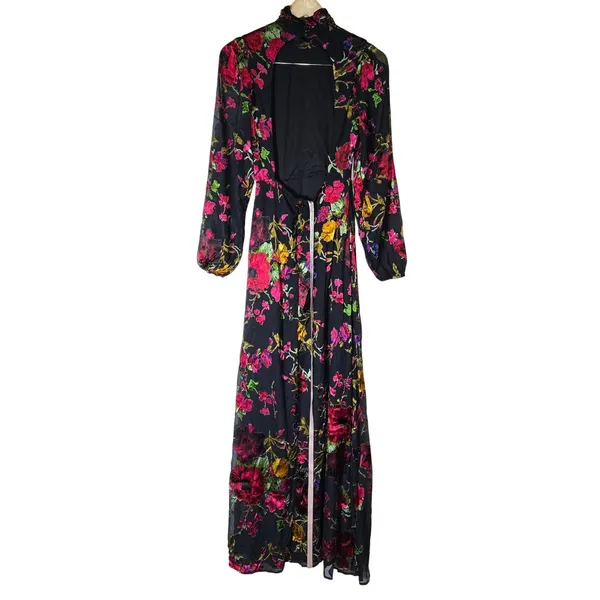 Lulus Graceful Arrival Black Floral Burnout Backless Maxi Dress S - Image 4