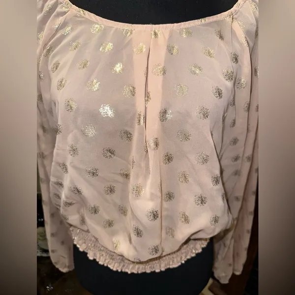 Xhilaration Off Shoulder Long Sleeve Polka Dot Top Blouse - Image 5