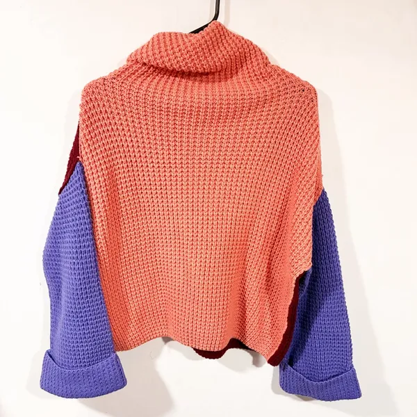Free People Party City Oversize Chucky Knit Color Block Turtle‎ Neck Size XS - Image 6