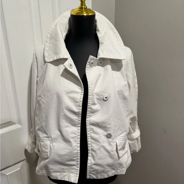 Banana Republic White Trench Jacket Wide Collar Roll Tab Sleeves Chic Coat - Image 2