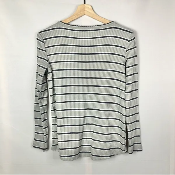 American Eagle‎ AEO Gray Striped Ribbed Thermal Plush Long Sleeve T-Shirt S - Image 2