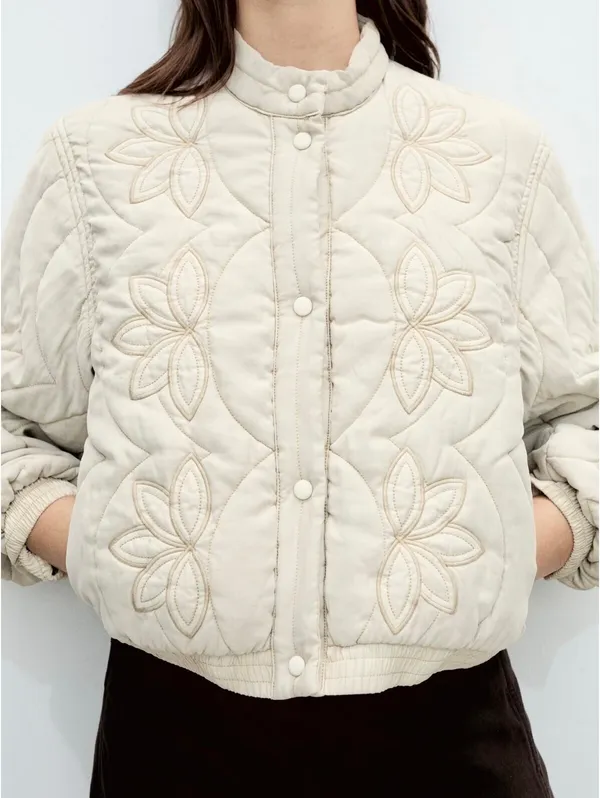 Mango Floral-Embroidered Padded Jacket NWT Grey XL - Image 6