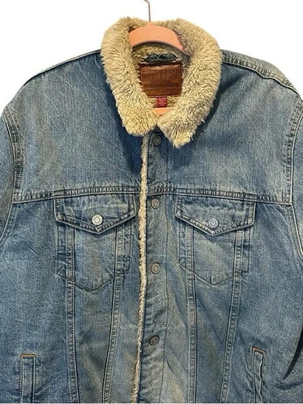 Lucky Brand Oversized Sherpa Lined Denim Trucker Jacket XL Y2K Boho - Image 3