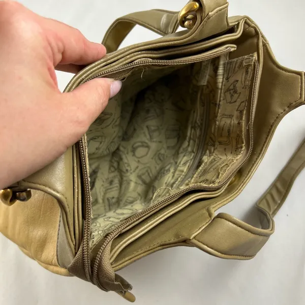 Vintage yellow green multi pocket shoulder hand bag purse - Image 4