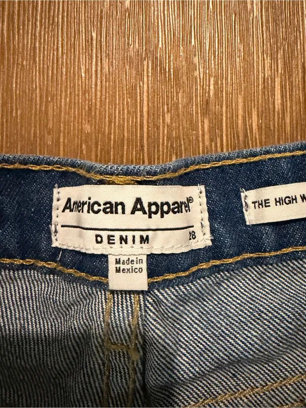 American Apparel High Waisted Cuff Denim Shorts Size 28 Blue Jean Vintage - Image 3