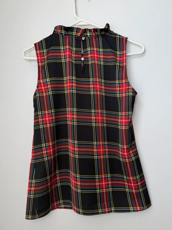 J. Crew Tartan Bow Neck Tank with Ruffles Plaid Tank Top Size XXS - Image 5