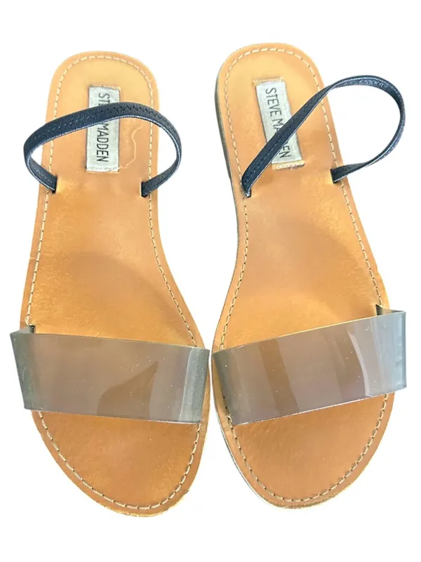 Steve Madden Dasha Clear Strap Tan Leather Slide Sandals - Image 8