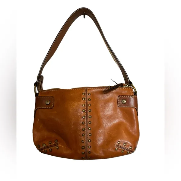 MICHAEL KORS BROWN LEATHER HANDBAG shoulder bag BRUSHED METAL STUDS - Image 2