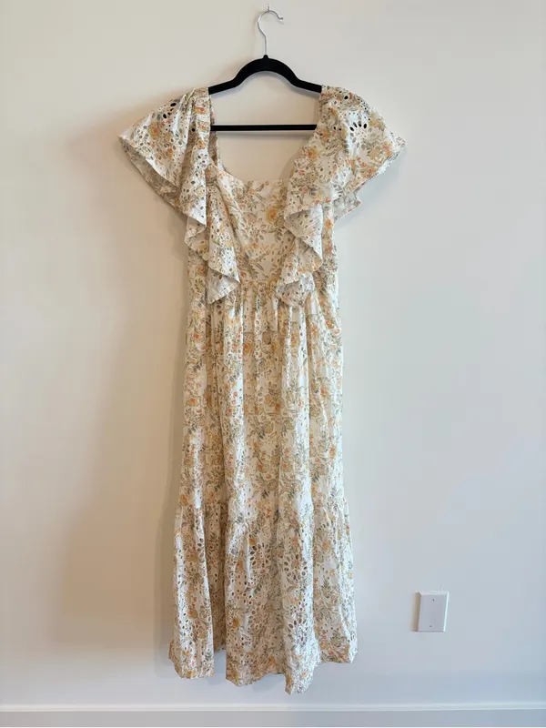 En Saison Opposites Flutter-sleeve Eyelet Midi Dress Size L - Image 2