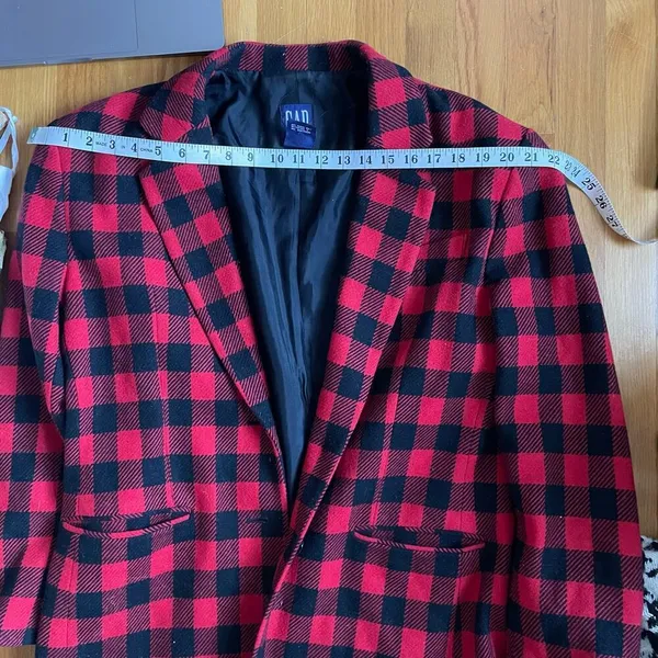 Vintage GAP Christmas Holiday Wool Blend Plaid Buffalo Check Red Black Blazer L‎ - Image 7