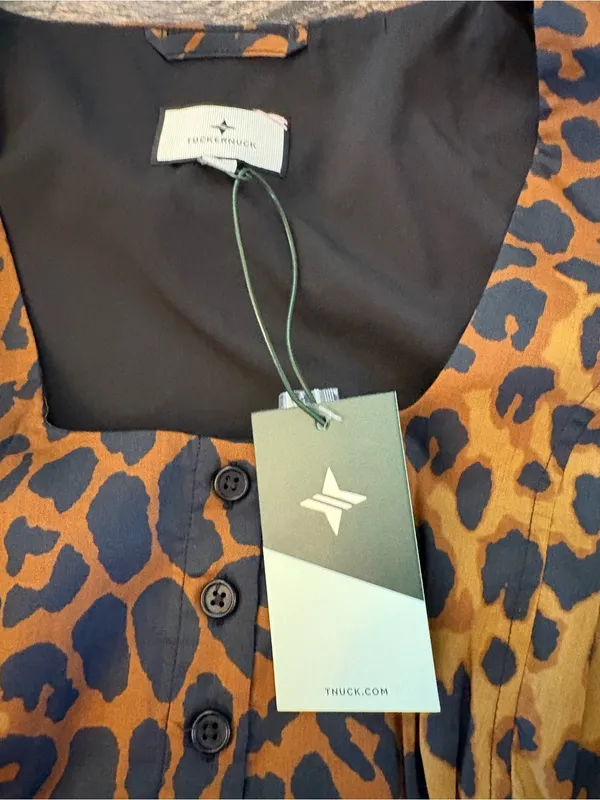 Tuckernuck Leopard Graciela Dress Womens 6 Brown NWT Square Neck Puff Sleeve - Image 9