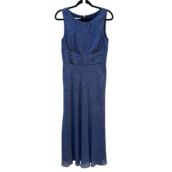 Talbots Size 8 100% Silk‎ Blue Sleeveless Floral Maxi Midi Dress - Image 2