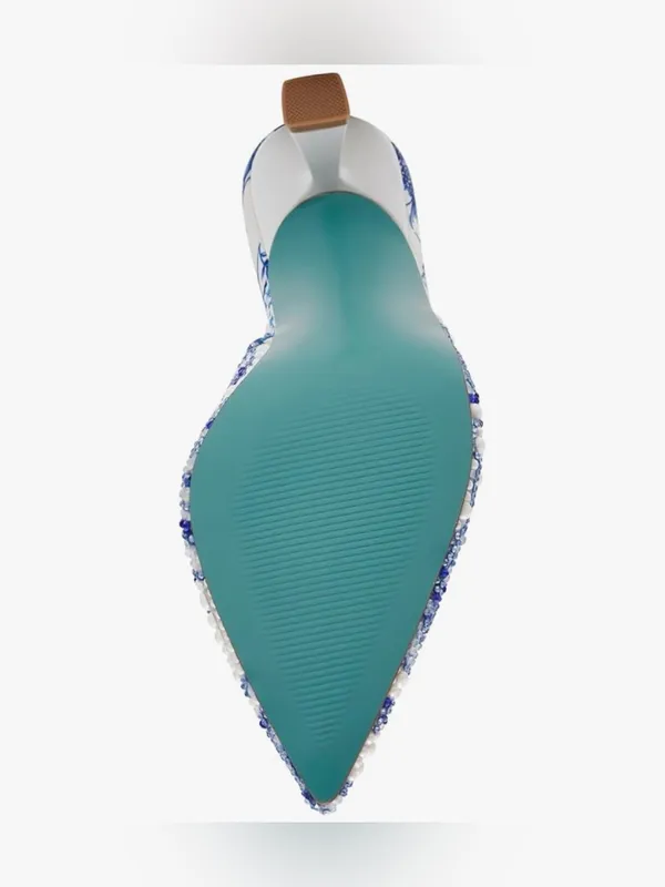Betsey Johnson Blue & White Beaded Pointed Toe Slingback - Image 5