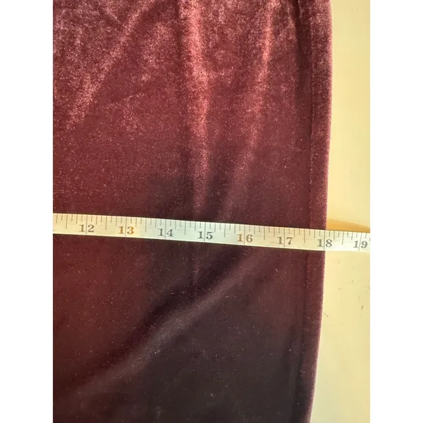 French Connection Burgundy Velvet Maxi Skirt L Made in USA 90s Y2K Column - Image 5