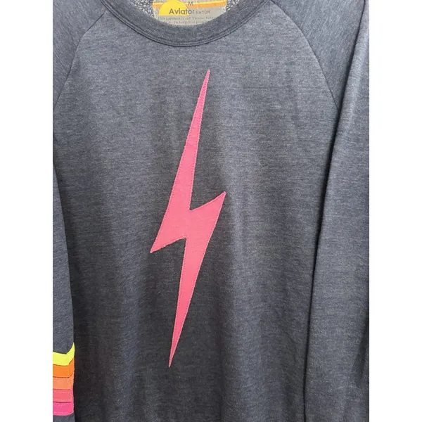 Aviator Nation Lightning Bolt Neon Chevron 5 Stripe Crew Sweatshirt Size Medium - Image 10