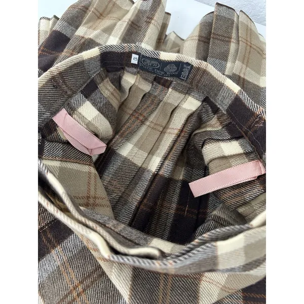 Vintage Pure New Wool Plaid Wrap Kilt Skirt Women’s XS Small Beige Brown Tartan - Image 10