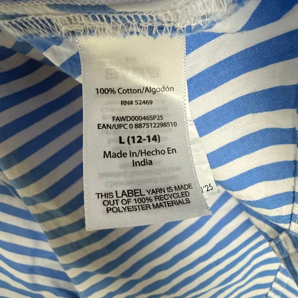 Free Assembly Blue White Striped Cotton Midi Shirt Dress D-Ring Belt L 12-14 - Image 5