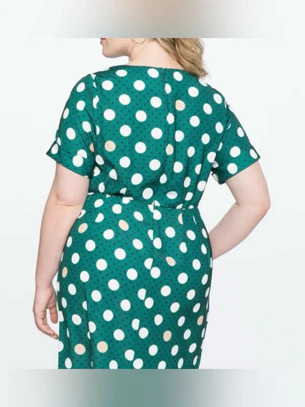 NWT Eloquii Green Polka Dot Ruched Short Sleeve Dress - Image 2