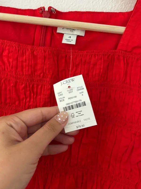 J Crew smocked peplum top in red new nwt - Image 3