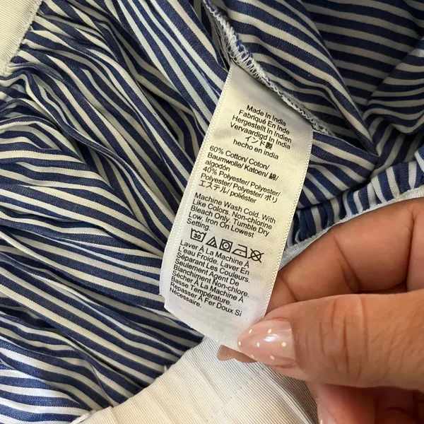 J.Crew Blue White Striped Midi Skirt Elastic Waist Cotton Blend Size M - Image 4