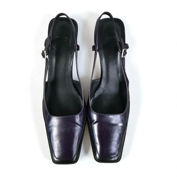 COACH VTG Italian Leather Slingback Pump Heels Sz 8 B Black/Plum Party Rare Y2K - Image 9