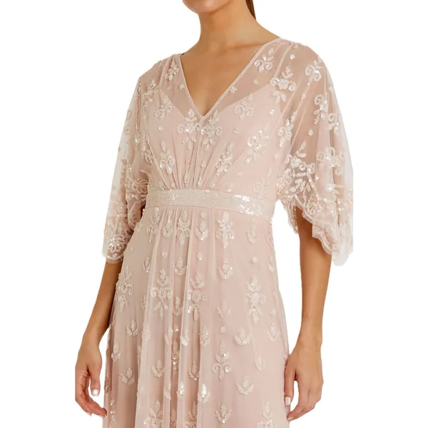 Mac Duggal Blush Pink V Neck Flounce Sleeve Embellished Mesh Gown Size 8 - Image 3