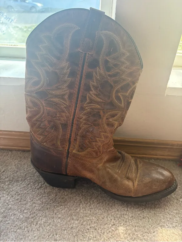 Laredo Men’s 7.5D Brown Leather Cowboy Boots Distressed Western - Image 5
