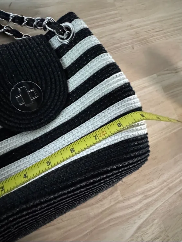 Striped Black and Cream Shoulder Bag with Chain Strap Black - Image 5